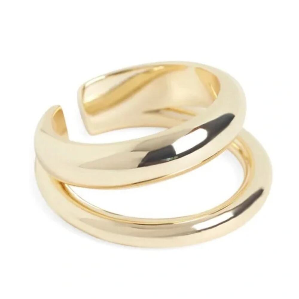 LOREN STEWART Curateur Openโ Band Ring 14k Yellow Gold Plated Size 7 Double Band